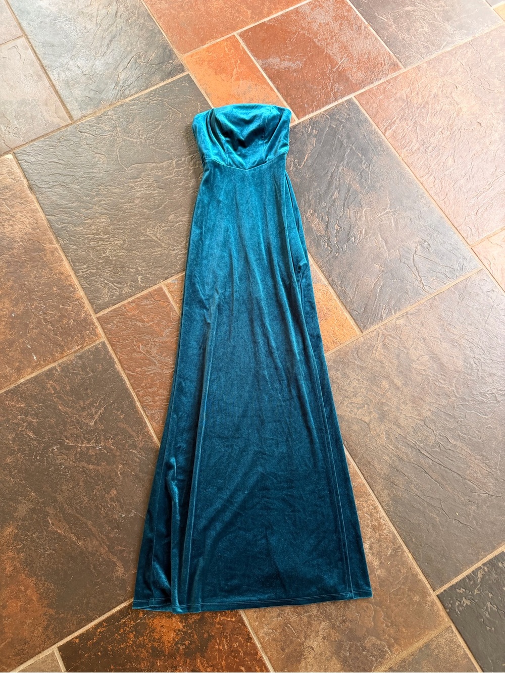 Next Up Turquoise Velvet Strapless Maxi Dress Cocktail Formal